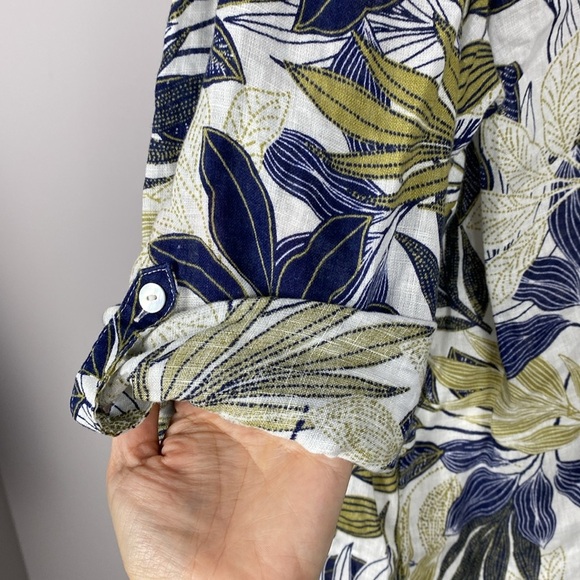 Tahari 100% linen leaf print button down top 1X vacation resort - Picture 5 of 13